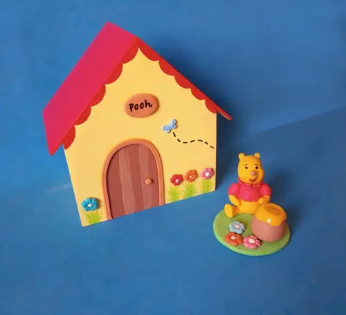 Centro de Mesa Ursinho Pooh casa cofre mdf