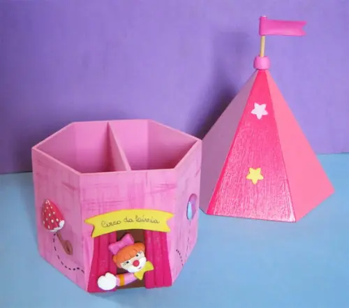 Circo Rosa Porta Lápis mdf Centro de Mesa