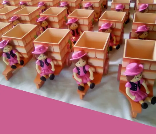 Fazendinha rosa Fashion Centro de Mesa mdf Porta Lápis e Bombom
