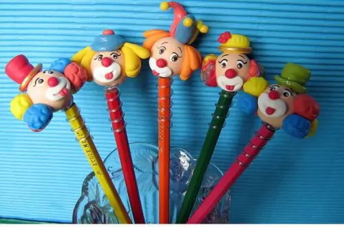 Ponteira de Lápis de Palhaços em Biscuit