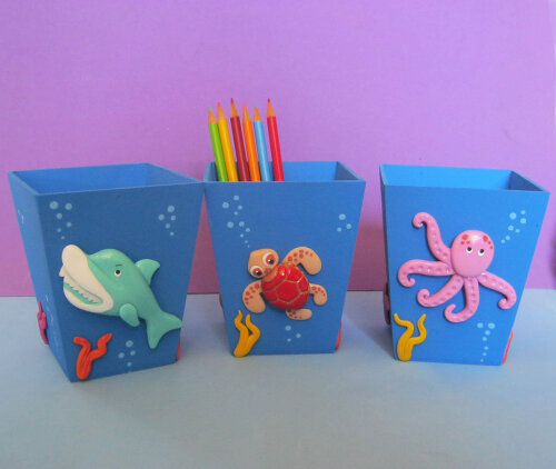 Porta Lápis mdf Fundo do Mar cachepô lembrancinha