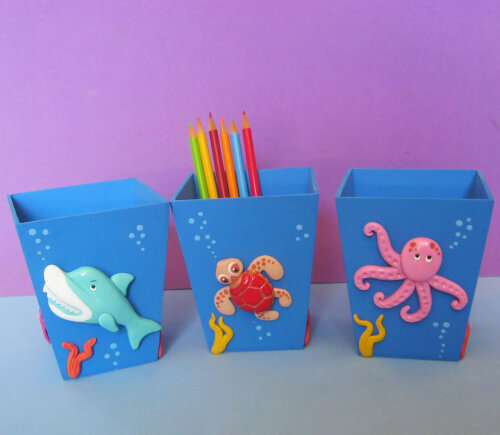 Porta Lápis mdf Fundo do Mar cachepô lembrancinha