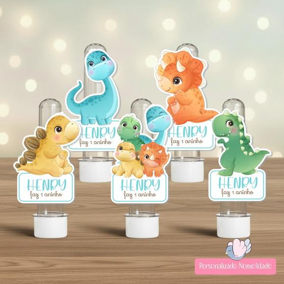 20 Apliques para Tubetes - Dinossauros Coloridos