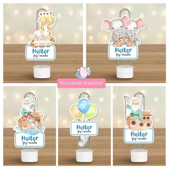 40 Apliques para Tubetes Personalizados - Arca de Noé Menino