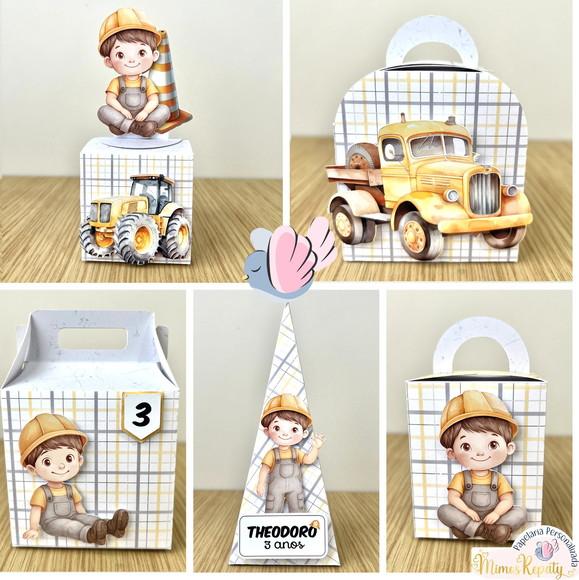 Personalizados - Caixinhas -construção Aquarela- 10 Itens