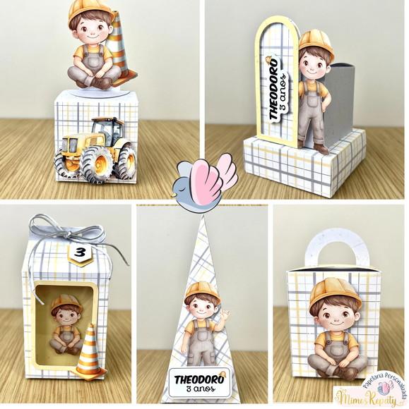 Personalizados - Caixinhas -construção Aquarela- 10 Itens