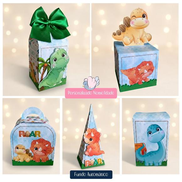 Personalizados-caixinhas - Dinossauros Coloridos - 15 Itens