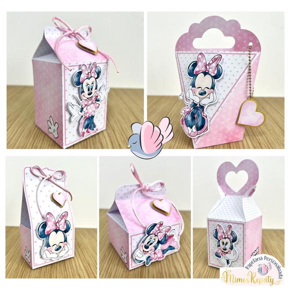 Personalizados-caixinhas - Minnie Rosa Aquarela - 10 Itens