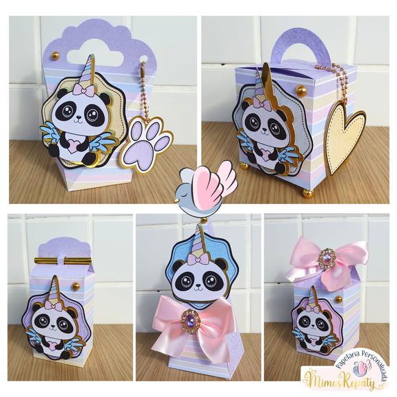 Personalizados-caixinhas - Panda Unicórnio - 10 Itens