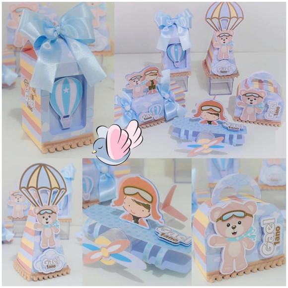 Personalizados-caixinhas - Ursinho Aviador - 10 Itens
