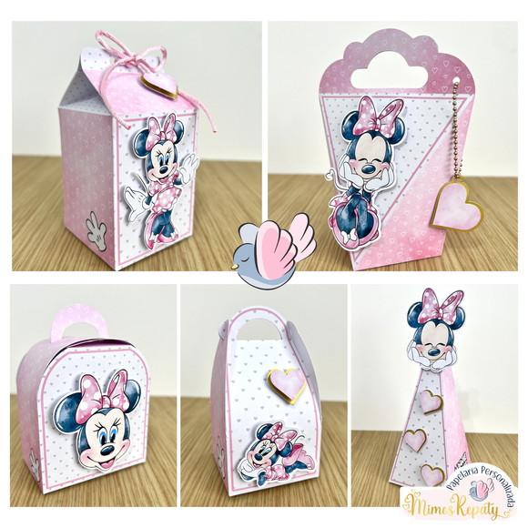 Personalizados-caixinhas- Minnie Rosa Aquarela - 10 Itens