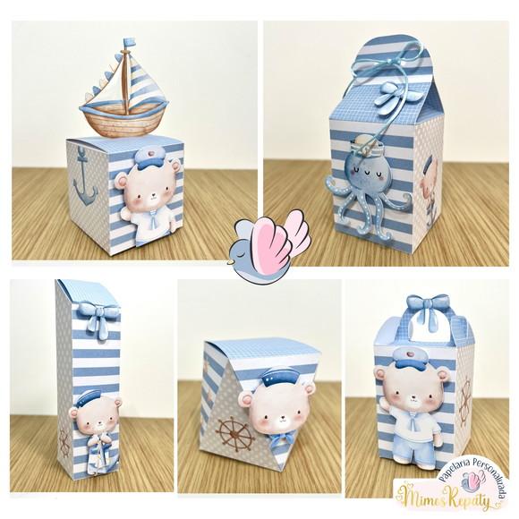 Personalizados-caixinhas- Urso Marinheiro Aquarela- 10 Itens