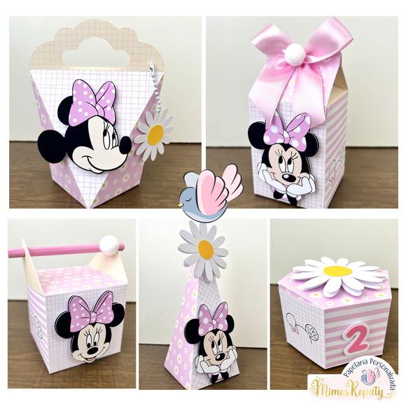 Personalizados-caixinhas-minnie Rosa Margaridas - 10 Itens