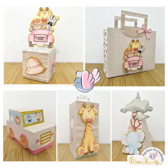 Personalizados-caixinhas-safari Rosa -10 Itens