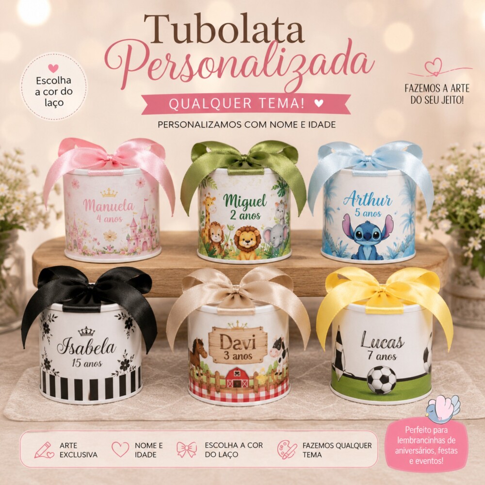 Kit 10 Unidades - Tubolata Personalizada│Qualquer Tema │Com L