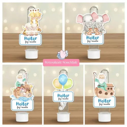 20 Apliques para Tubetes Personalizados - Arca de Noé Menino