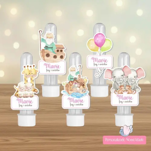 30 Apliques para Tubetes Personalizados - Arca de Noé Menina
