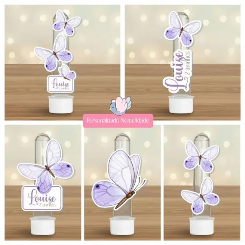 40 Apliques para Tubetes Personalizados - Borboleta Lilás