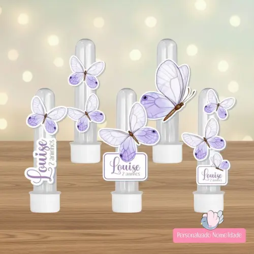 40 Apliques para Tubetes Personalizados - Borboleta Lilás