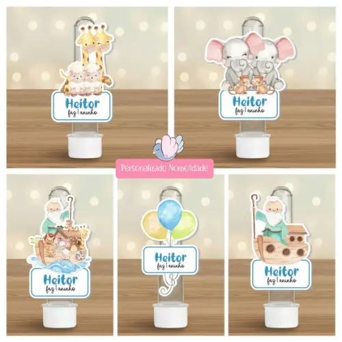 40 Apliques para Tubetes Personalizados - Arca de Noé Menino