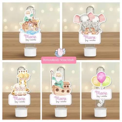 50 Apliques para Tubetes Personalizados - Arca de Noé Menina