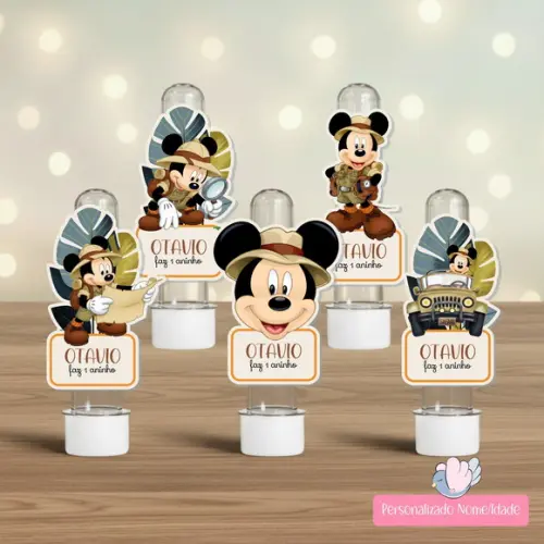 50 Apliques para Tubetes Personalizados - Mickey Safari