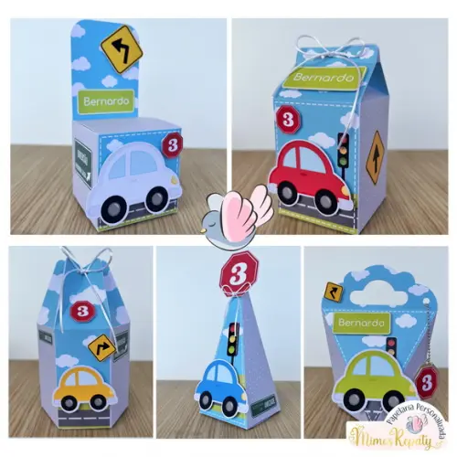 Personalizados - Caixinhas - Carrinhos Coloridos - 10 Itens