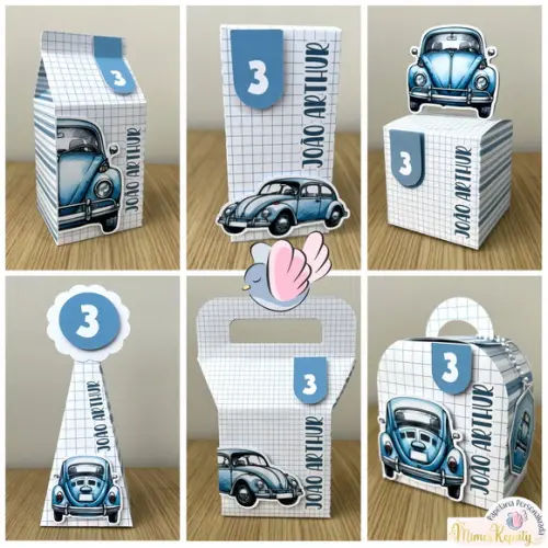 Personalizados - Caixinhas - Fusca Azul - 10 Itens