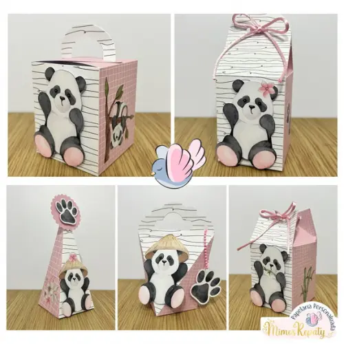 Personalizados - Caixinhas - Panda Aquarela - 10 Itens