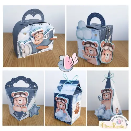Personalizados - Caixinhas - Ursinho Aviador - 10 Itens