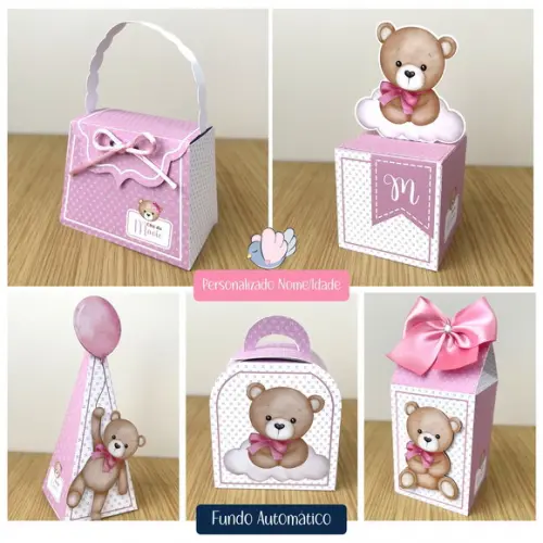 Personalizados - Caixinhas - Ursinho Rosa - 15 Itens