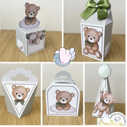 Personalizados - Caixinhas - Ursinho Verde - 10 Itens