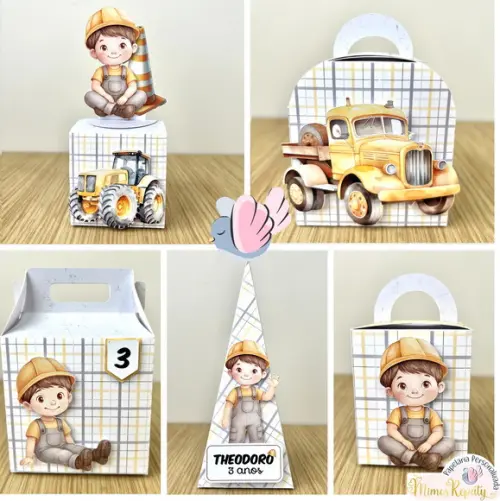 Personalizados - Caixinhas -construção Aquarela- 10 Itens