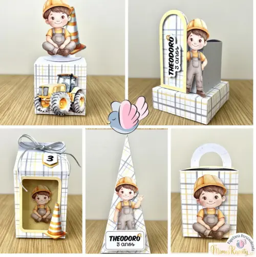 Personalizados - Caixinhas -construção Aquarela- 10 Itens