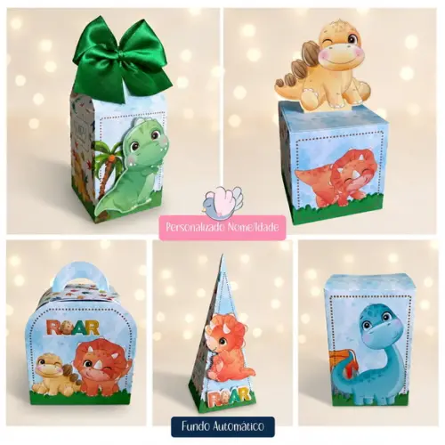 Personalizados-caixinhas - Dinossauros Coloridos - 30 Itens