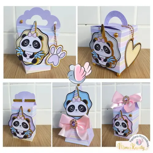 Personalizados-caixinhas - Panda Unicórnio - 10 Itens