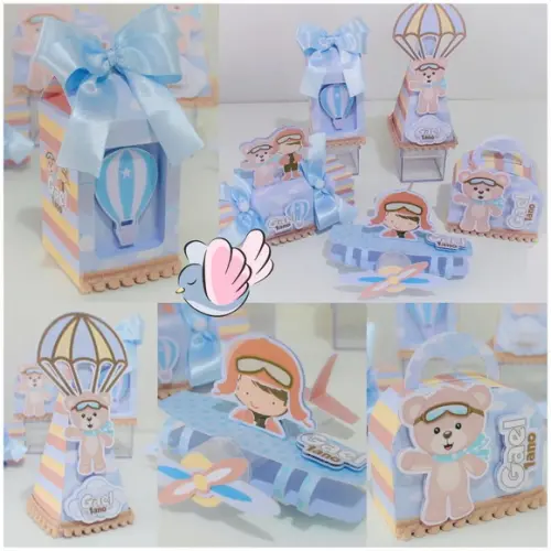 Personalizados-caixinhas - Ursinho Aviador - 10 Itens