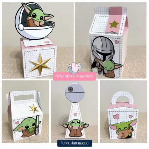 Personalizados-caixinhas- Baby Yoda Menina - 15 Itens