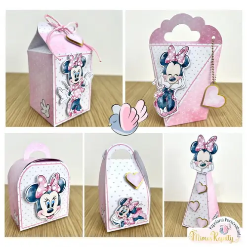 Personalizados-caixinhas- Minnie Rosa Aquarela - 10 Itens