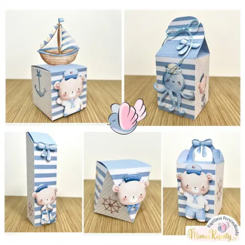 Personalizados-caixinhas- Urso Marinheiro Aquarela- 10 Itens