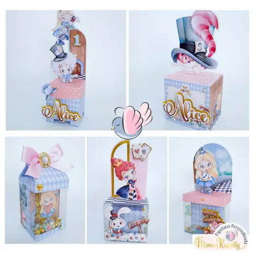 Personalizados-caixinhas-alice Aquarela - 10 Itens