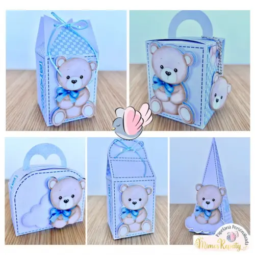 Personalizados-caixinhas-cha de Bebê Ursinho Azul - 10 Itens