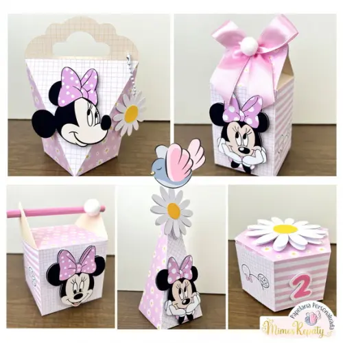 Personalizados-caixinhas-minnie Rosa Margaridas - 10 Itens