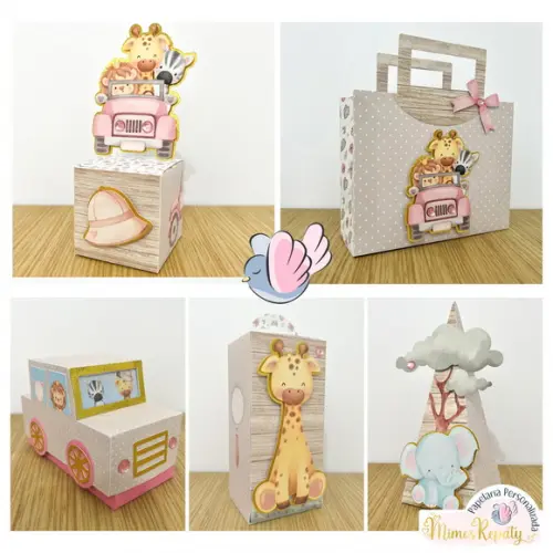 Personalizados-caixinhas-safari Rosa -10 Itens