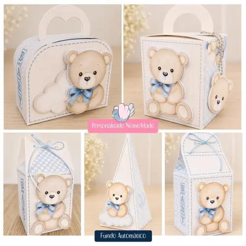 Personalizados-caixinhas-cha de Bebê Ursinho Azul - 10 Itens