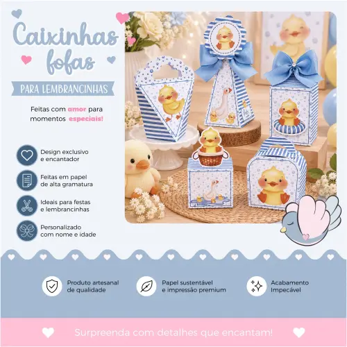 Personalizados - Caixinhas - Patinhos Aquarela - 20 Itens