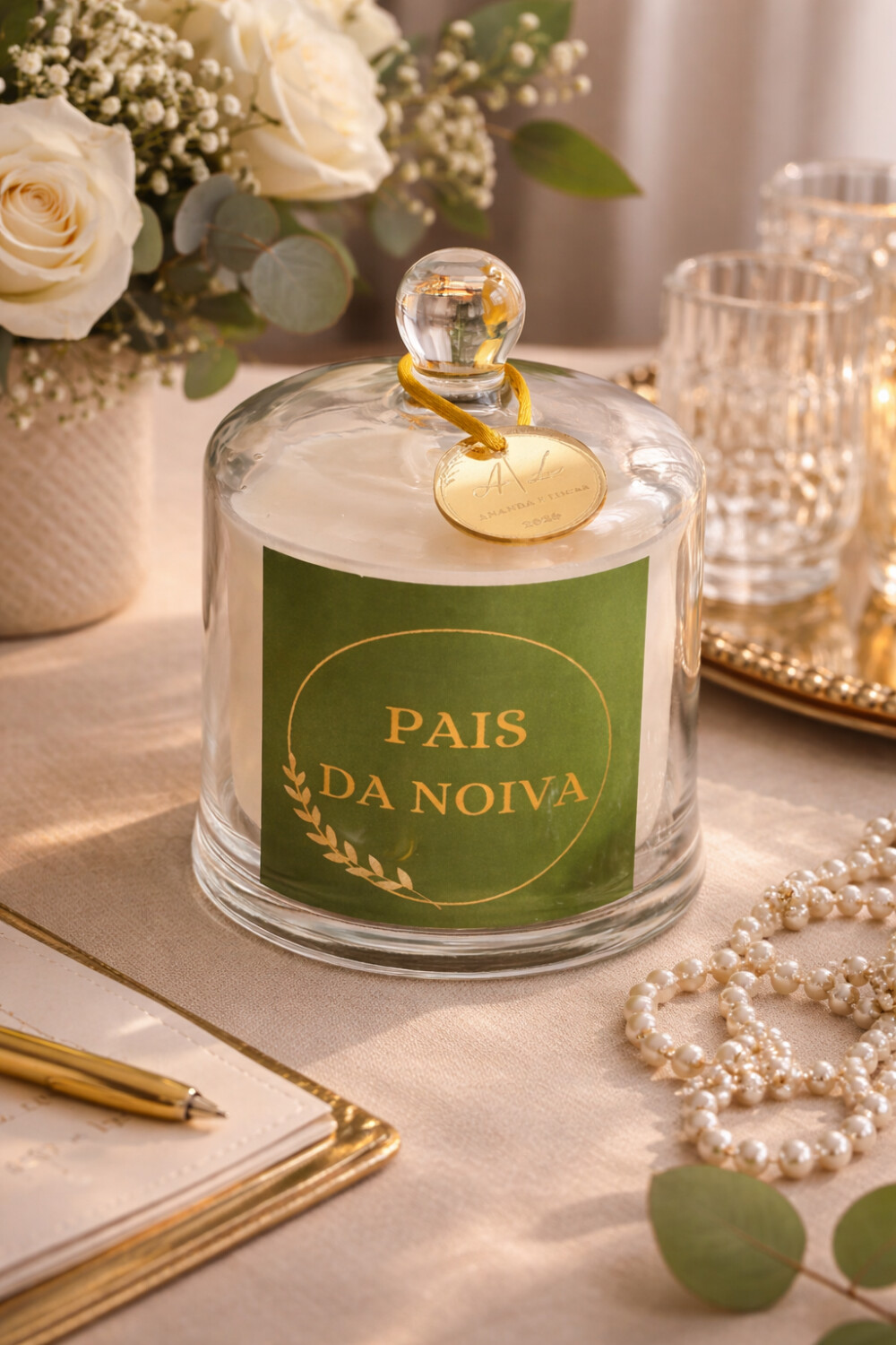 Vela Aromática na Cúpula para Lembrancinha de Casamento