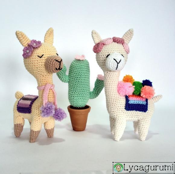 Alpaca Lhama Amigurumi - com Cacto e Pompons (kit Completo)