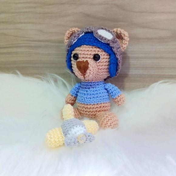 Ursinho Aviador Amigurumi com Mini Aviãozinho