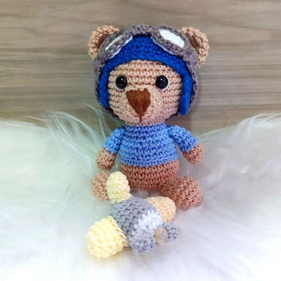 Ursinho Aviador Amigurumi com Mini Aviãozinho